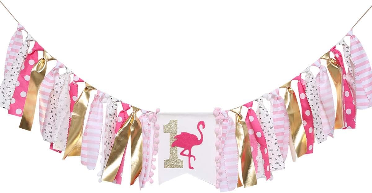 WAOUH HighChair Banner for 1st Birthday - First Birthday Decorations for Photo Booth Props, Birthday Souvenir and Gifts for Kids, Best Party Supplies(Flamingo)