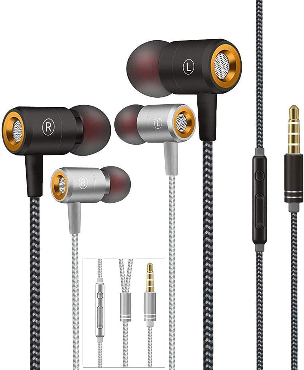 Wired in Ear Headphones, Earbuds, Full Metal Earphones with Mic and Volume Control, High Definition, Noise Isolating, Deep Bass, Ergonomic Design &Crystal Clear Sound,3.5mm Jack(Black+Silver)