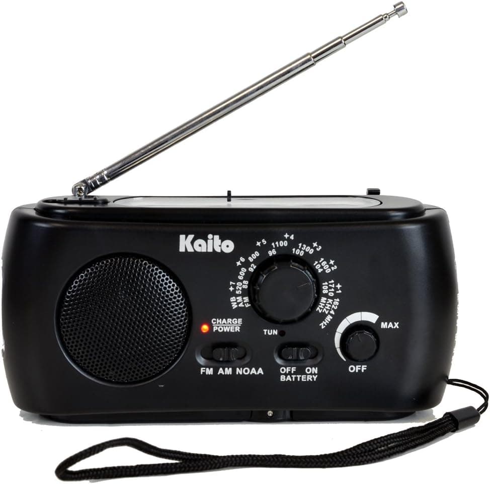 Kaito KA331 Portable Hand Crank AM/FM NOAA Weather Radio with Cell Phone Charger & 3-LED Flashlight, Color Black