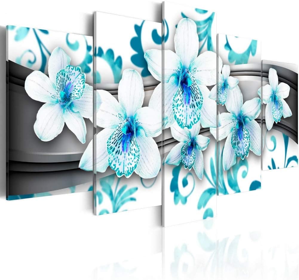 Pleasure of Blue Flower Print on Canvas 5 Panels Abstract Modern Wall Art Painting Framed Picture Floral Artwork