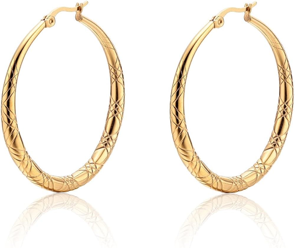 TIGRADE Stainless Steel Yellow Gold Plated Circle Round Hoop Earrings for Women