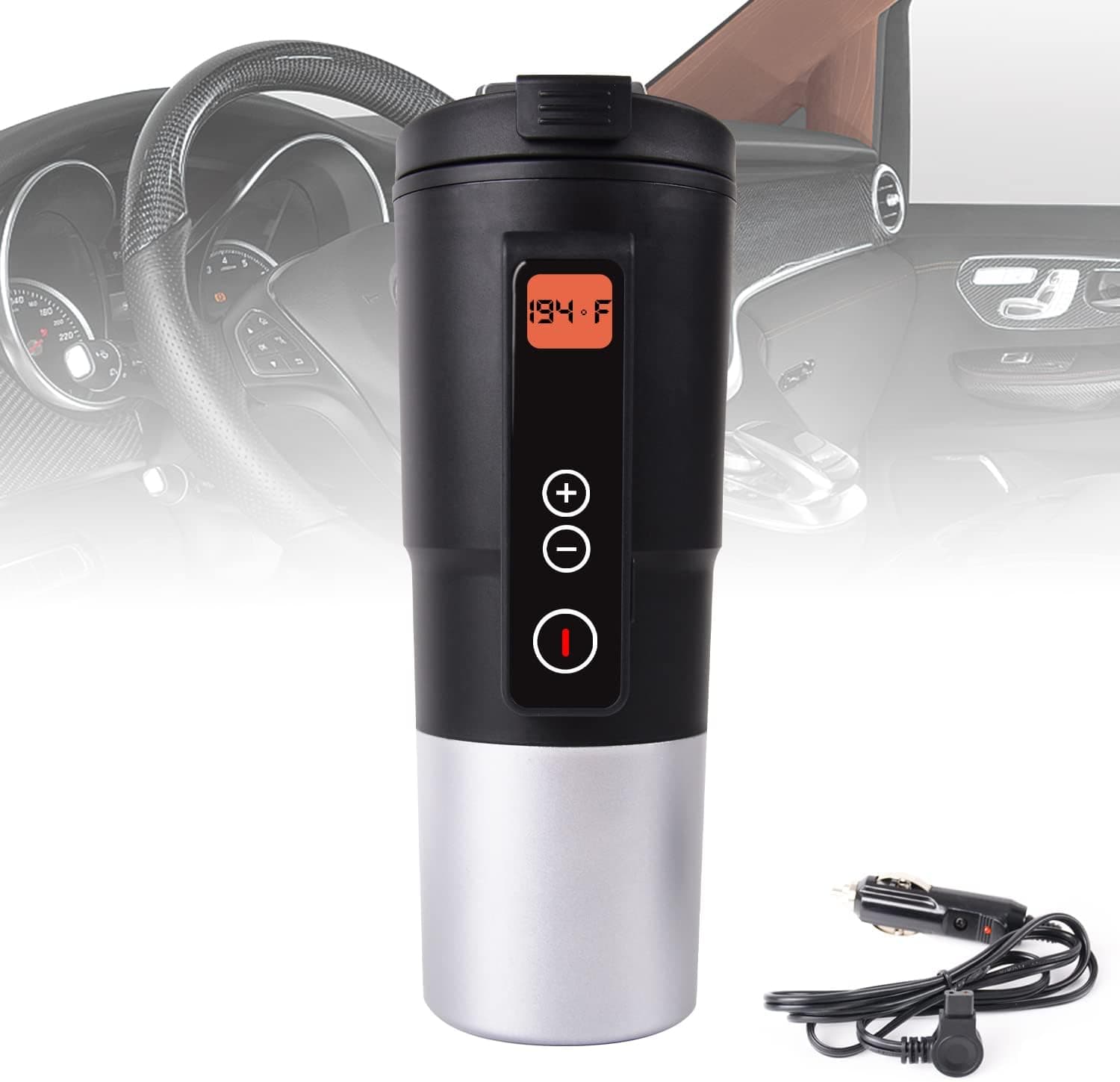 Temperature Control Mug Travel Heating Cup LEJIEYIN Electric Heating Cup for Coffee in Car 12V Heated Mugs Smart Coffee Cup Keep Milk/Tea Warm LCD Display Easily Washing 13OZ (Black)