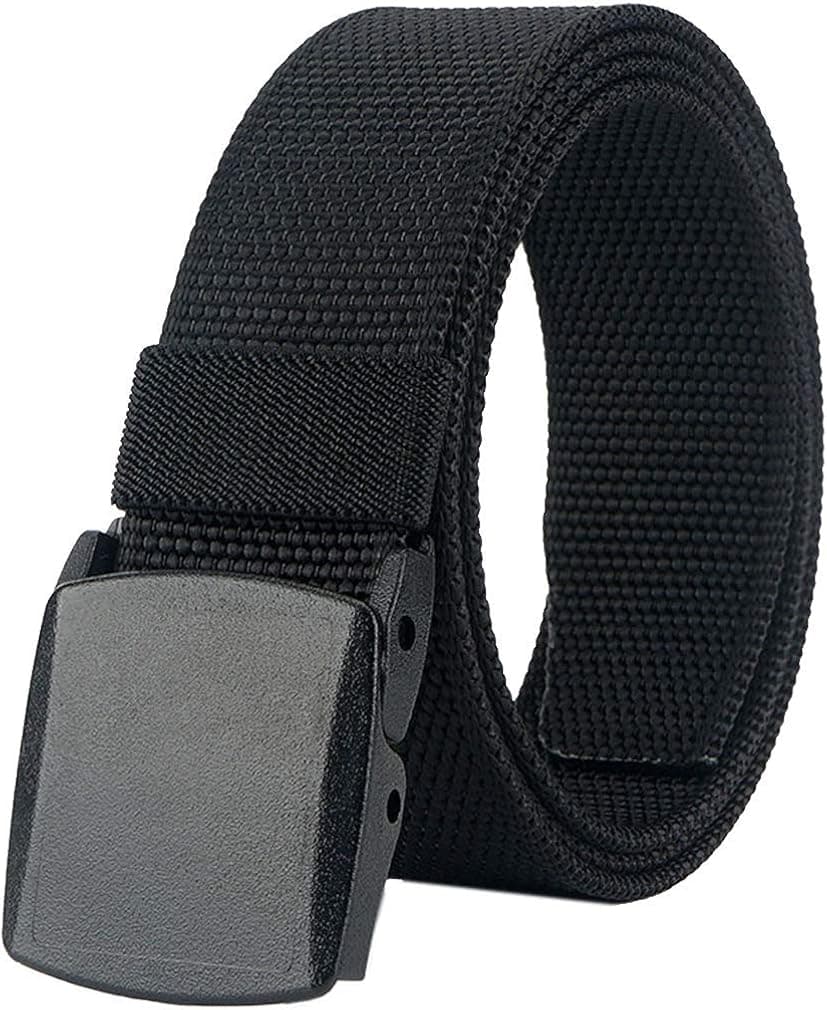 LionVII Mens Belt Web, Nylon Casual Belt with Plastic Buckle Breathable for Work Sports, Easy Trim to Fit 27-46" Waist