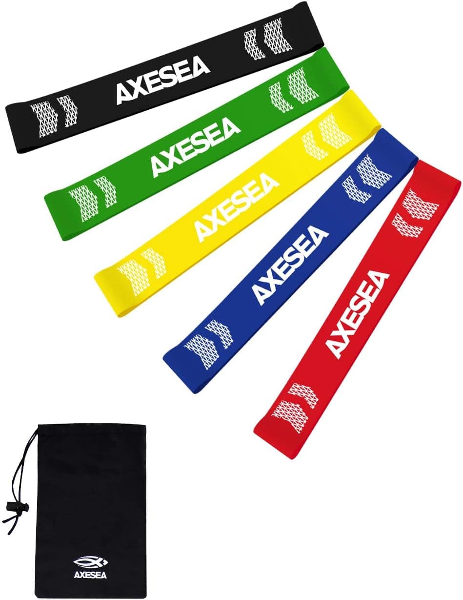 AXESEA Resistance Booty Bands for Legs and Butt, Fabric Exercise Bands Non Slip Elastic Fitness Bands,3 Levels Workout Bands for Squat Glute Hip Training (Yellow,Red,Green,Blue,Black)