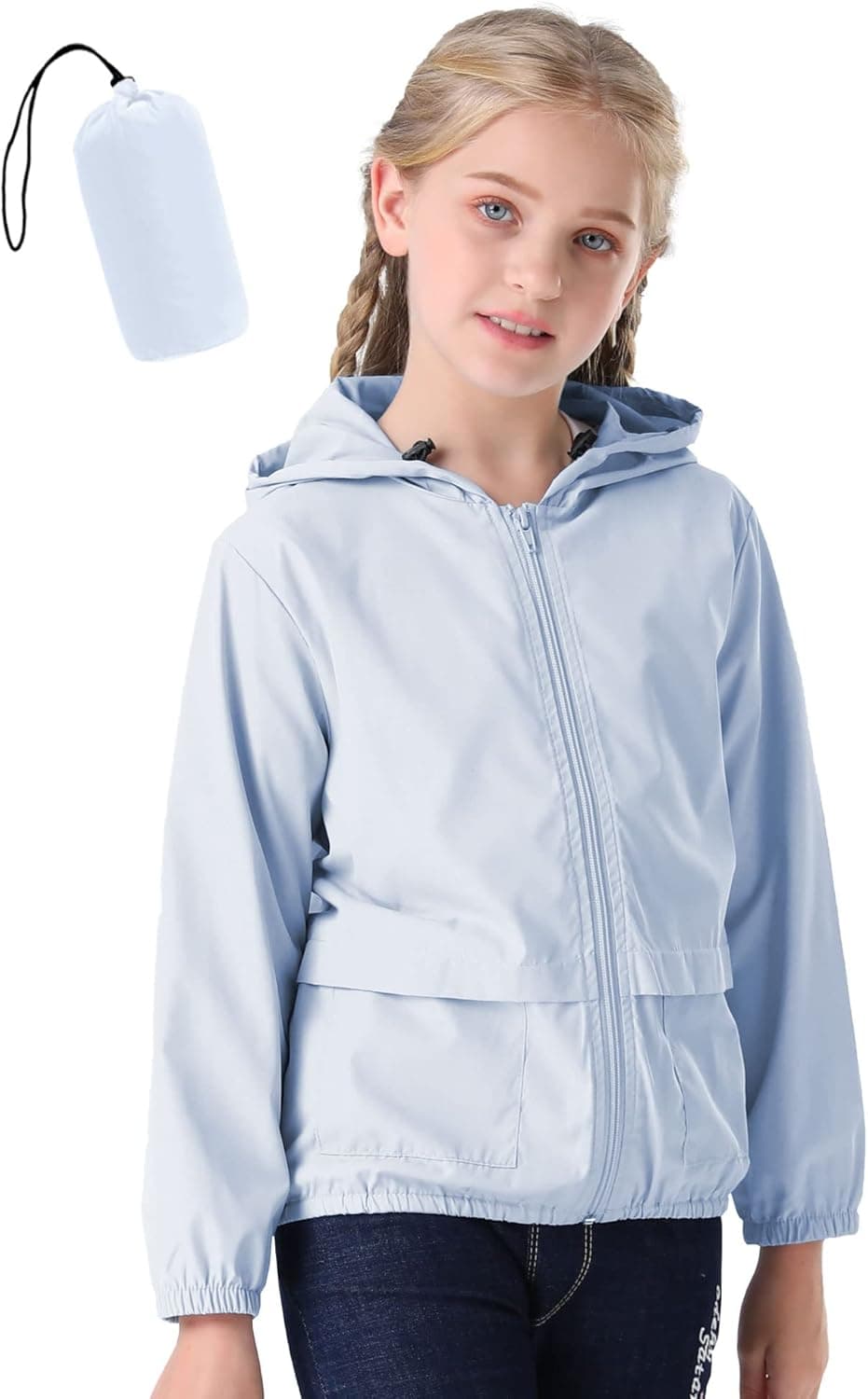JTANIB Girls Boys Rain Jacket Kids Waterproof Windbreaker Lightweight Packable Hooded Zip-Up Raincoats Toddler for Ages 2-14