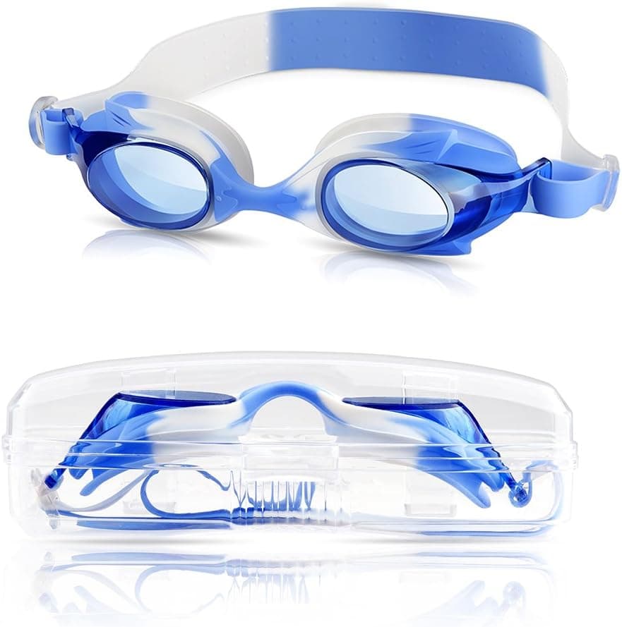 Amazer Kids Child Swim Goggles, Kid Child Swimming Goggles with Clear Vision Anti Fog UV Protection No Leak Come Easy to Adjust with Free Protection Case for Kids Child Early Teens