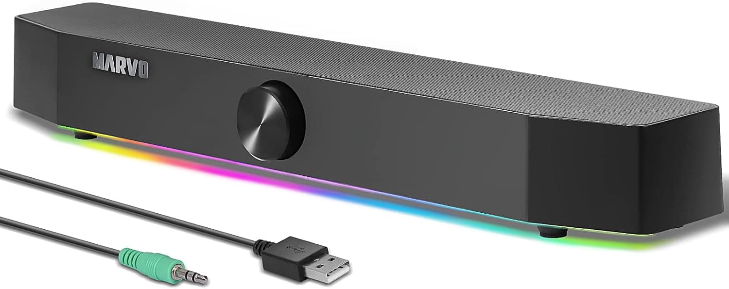 MARVO Computer Speakers, RGB Computer Sound Bar,10W Stereo PC Speakers,3.5mm AUX-in USB Powered Computer Speakers, Computer Speakers for Desktop, Speakers for PC. Dark