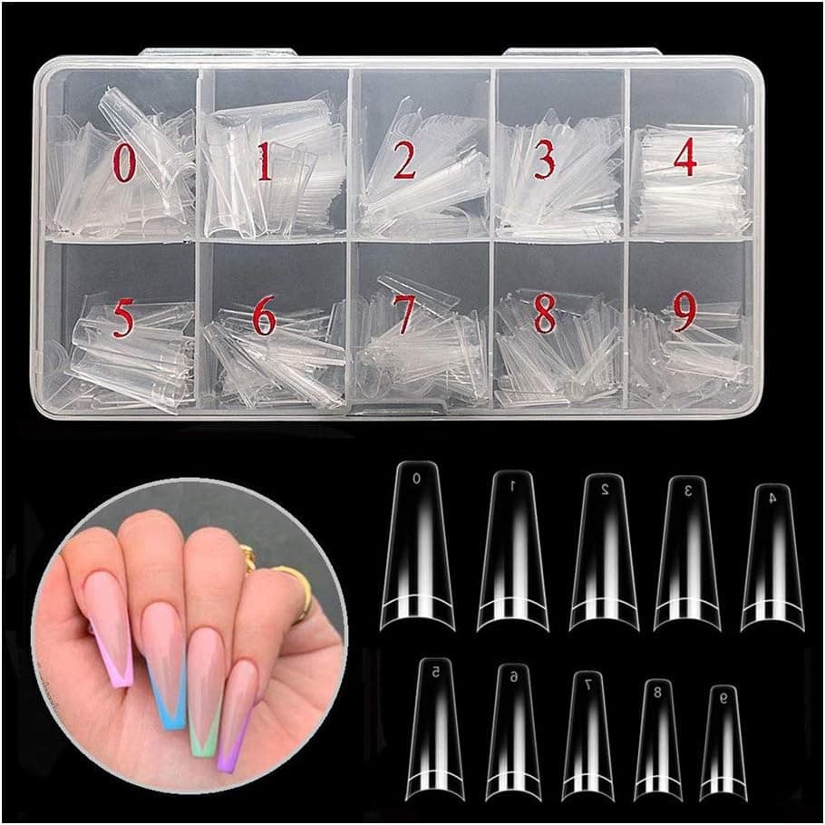 New Acrylic Nail Tips French Nail Tip 500pcs Artificial False Nails Half Tips with Box & False Nail Clipper for Nail Art Salons and Home DIY,with Case for DIY Nail Art(10 Sizes,Natural)