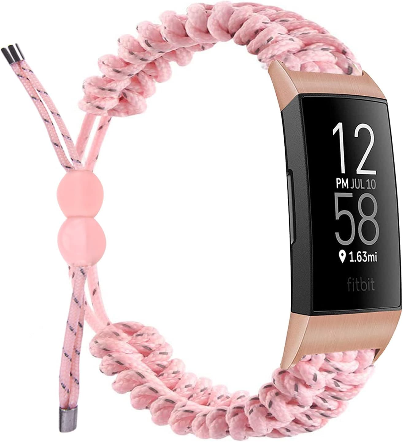 iLVANYA Compatible with Fitbit Charge 3 /Charge 3 SE/Charge 4 Bands for Women Men, Adjustable Paracord Band Replacement Bracelet with Drawstring Clasp for Fitbit Accessories (Pink)