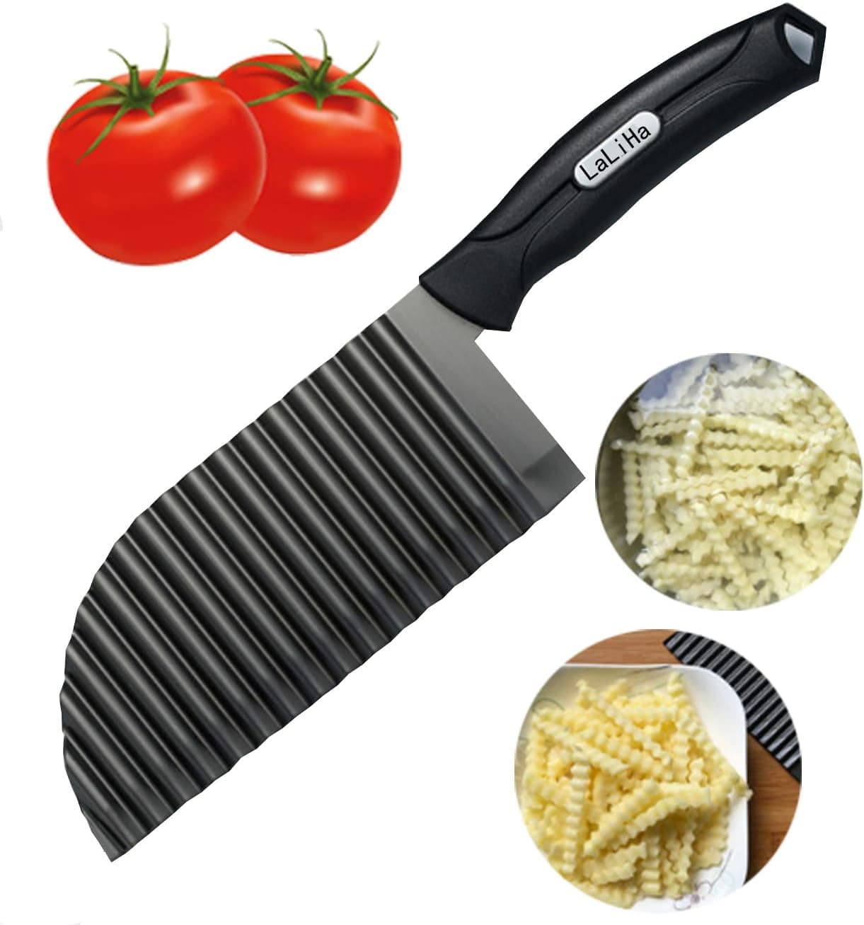 LaLiHa Crinkle Cutter Garnishing Knife for dough, Ripple French Fry Potato Cutter Stainless Steel Zig Zag Gadget Waves Chopper Knife,crinkle cutter for veggies Chip Blade Cooking Tools(Medium, Black)