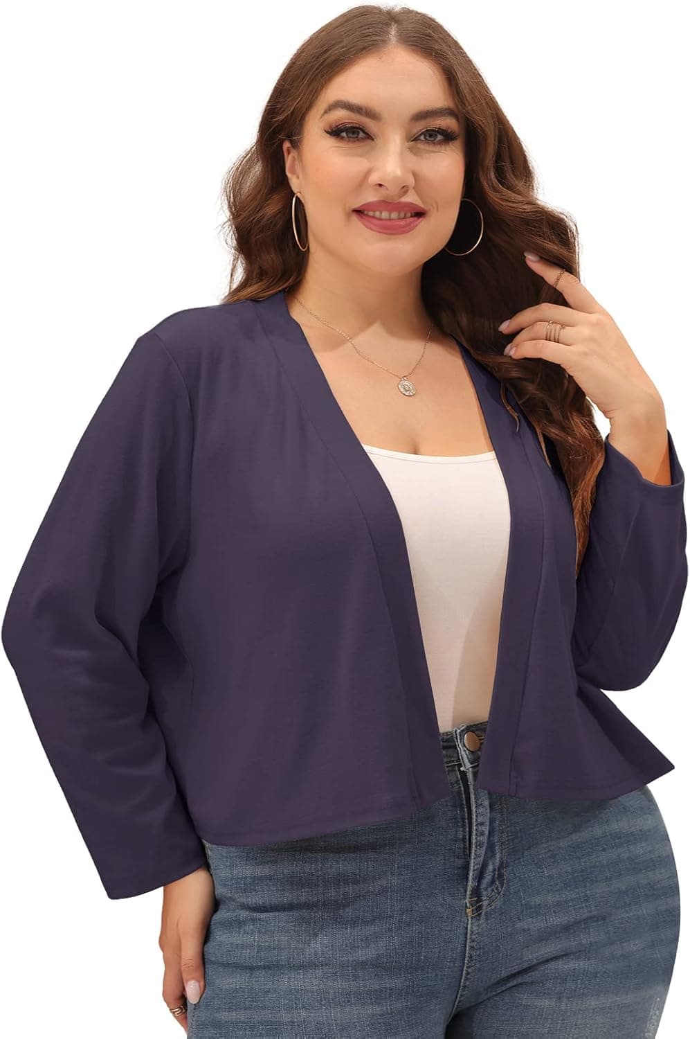 Caitefaso Womens Plus Size 3/4 Sleeve Bolero Shrug Open Front Knit Cropped Cardigan Sweater 1X-5X