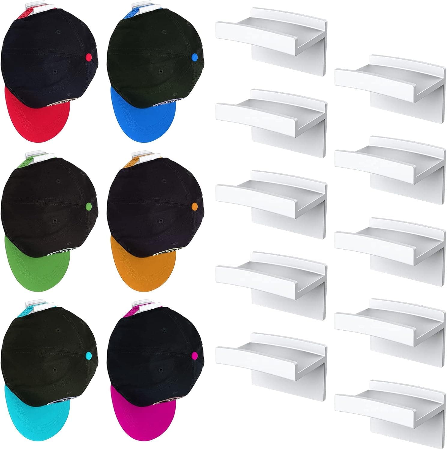 PUKOKAL Hat Rack for Wall, 10 Pack Adhesive Hat Organizer for Baseball Caps, Hat Hanger No Drilling, Sticky Hat Hooks Wall Mount Minimalist Design