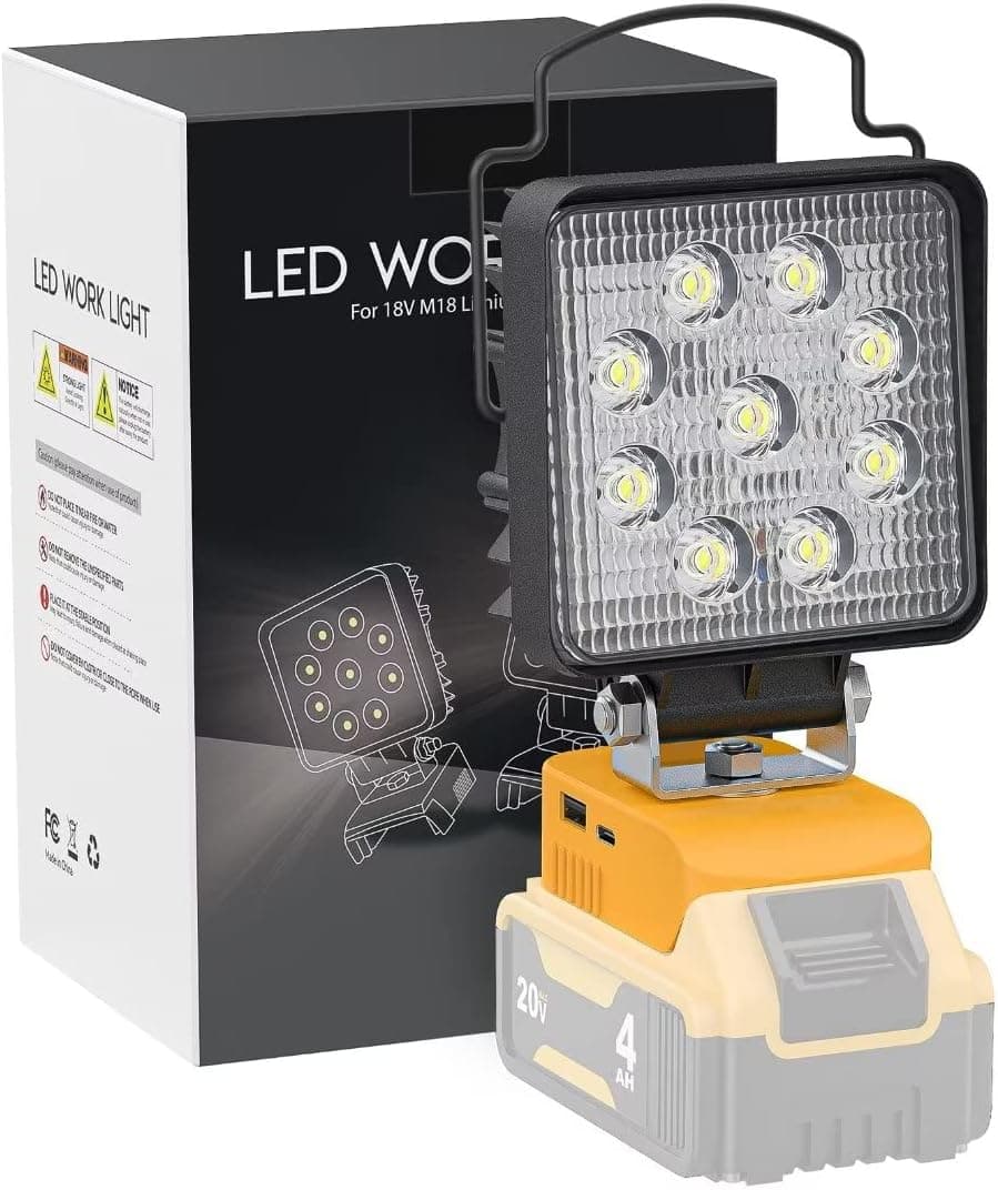 LIVOWALNY Cordless LED Work Light for Dewalt 20v Battery, 30W 3000LM Flood Lights for Emergencies, Camping, Outdoor with USB and Type C Charger Port