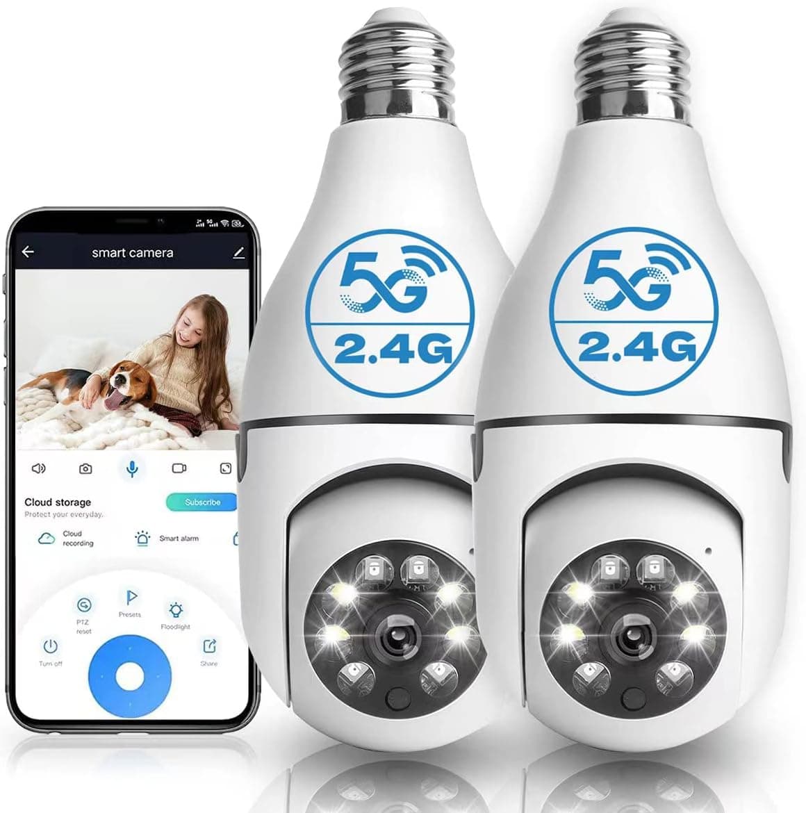 2Pcs Light Bulb Camera, 1080P Security Camera Home Wireless 5GHz＆2.4GHz WiFi Motion Auto Tracking 360 Degree Smart Surveillance Camera with Motion Detection Alarm Night Vision (Included 64G SD Card)