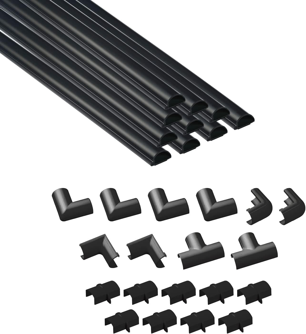 D-Line 157in Cord Cover Kit, Self-Adhesive Wire Hiders, Paintable Cable Raceway to Hide Wires on Wall, Electrical Cable Management - 10x 15.7 Lengths & 19 Accessories - 0.78" (W) x 0.39" (H) - Black