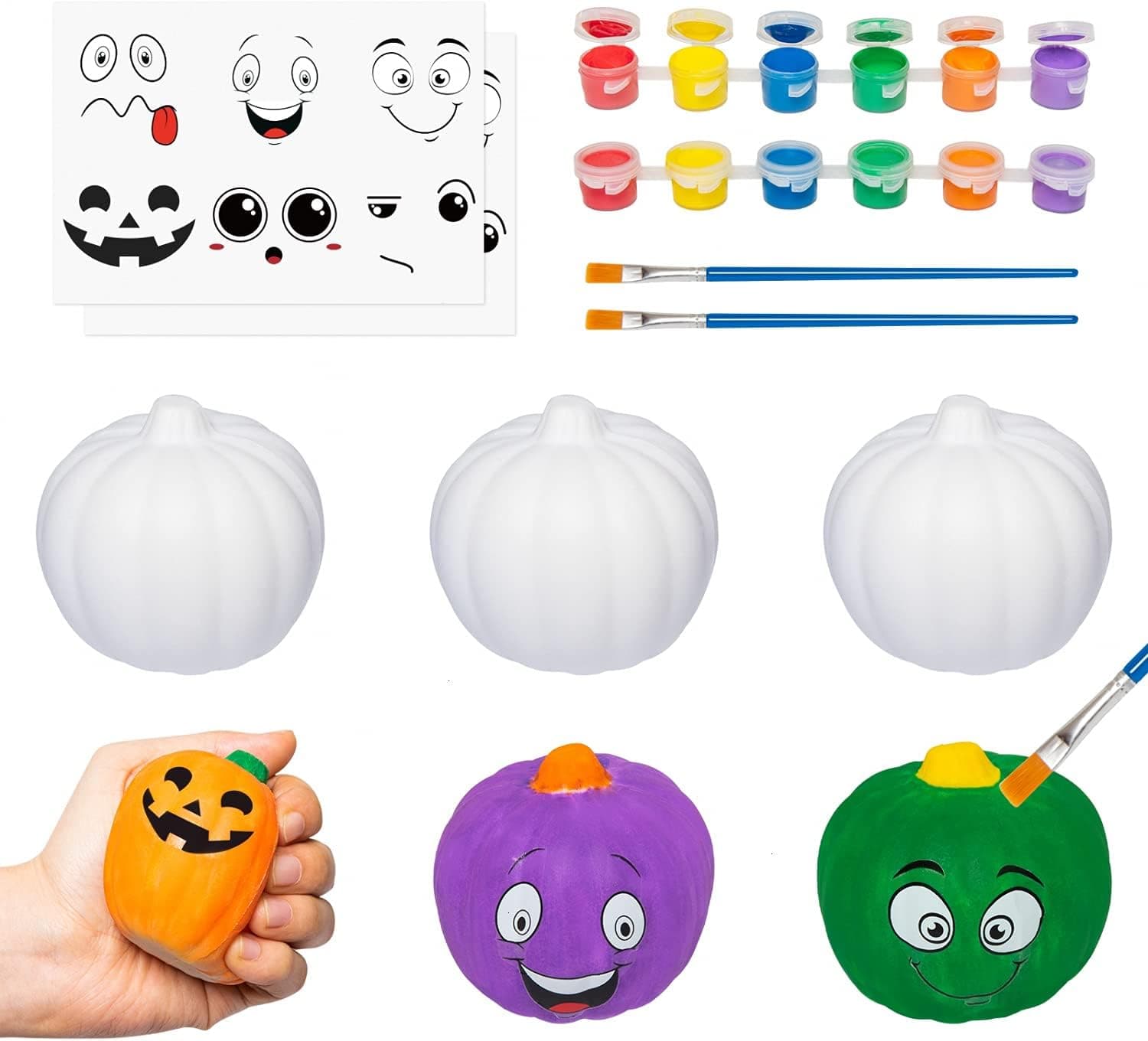JETEHO 6 Pack Halloween Crafts for Kids Paint Your Own Squishes Pumpkin Slow Rising Halloween Pumpkin with Decorating Stickers Halloween Arts and Crafts for Party Favors Family Activity Gift