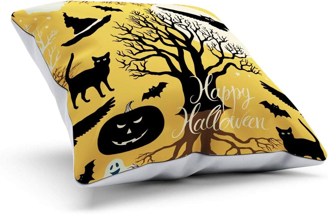 ZK-Global Halloween Throw Pillow Covers 18 x 18 Inch Pumpkin/Bat/Tree/Castle Theme Sofa Home Decorative Cotton Linen Cushion Covers Set of 4