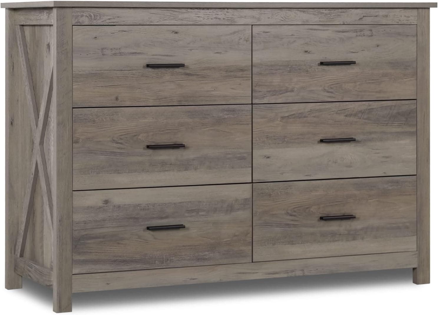 LTMEUTY Dresser for Bedroom - Wooden Dresser with 6 Drawers, Double Dresser, Grey Oak Storage Drawer Cabinet, Chest of Drawer, Farmhouse Bedroom Furniture