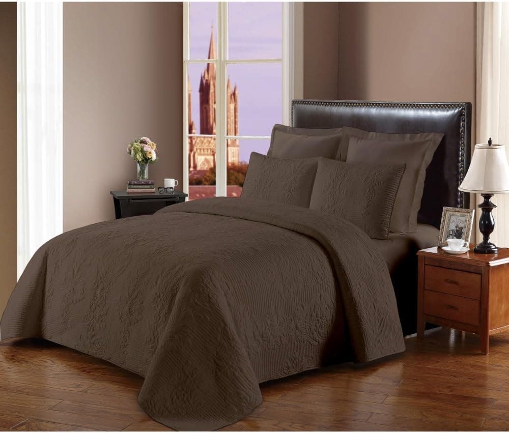NC Home Fashions Prewashed Quilt Set (Twin, Chocolate Chip) - Cameo Stitched Pattern Bedspread Set - Hypoallergenic Microfiber Comfortable Coverlet Set for All Seasons - 2 Pieces