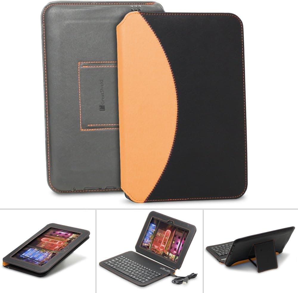GreatShield Lean Series Ultra Slim Synthetic Leather Case with Bluetooth Keyboard + Sleep / Wake Function for the Amazon Kindle Fire HD 8.9" Tablet (Black & Orange)