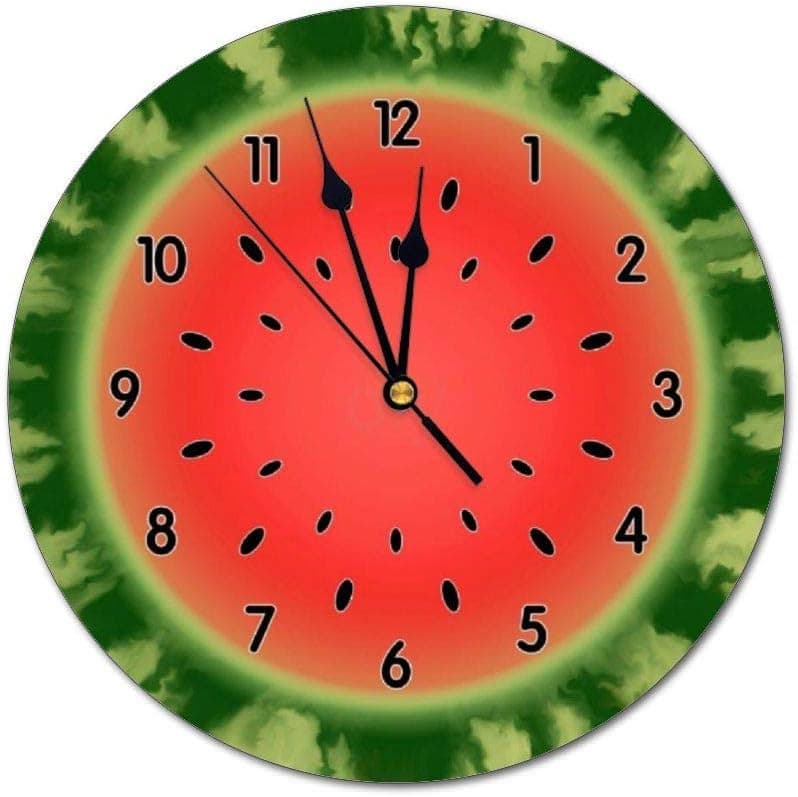 yyone Decorative Wall Clock Green Striped Watermelon Funny Wall Clock Round Silent Non Ticking for Office,Kitchen,Bedroom,Living Room 12 Inches