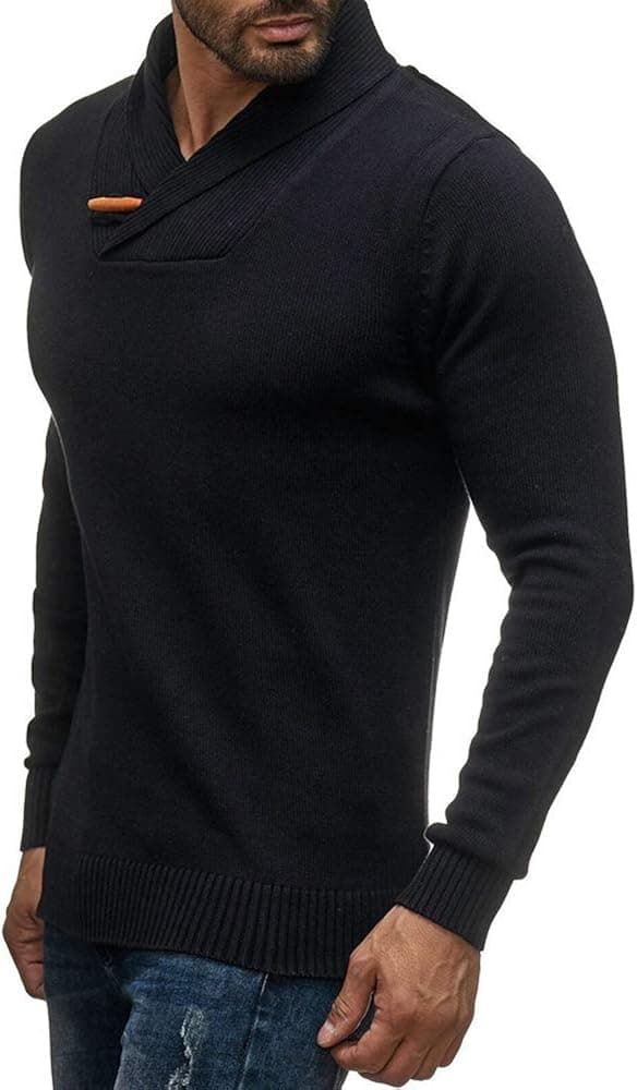 Lailezou Men's Fashion Slim Fit Basic Sweaters Shawl Collar Pullover Casual Long Sleeve Knitted Sweater