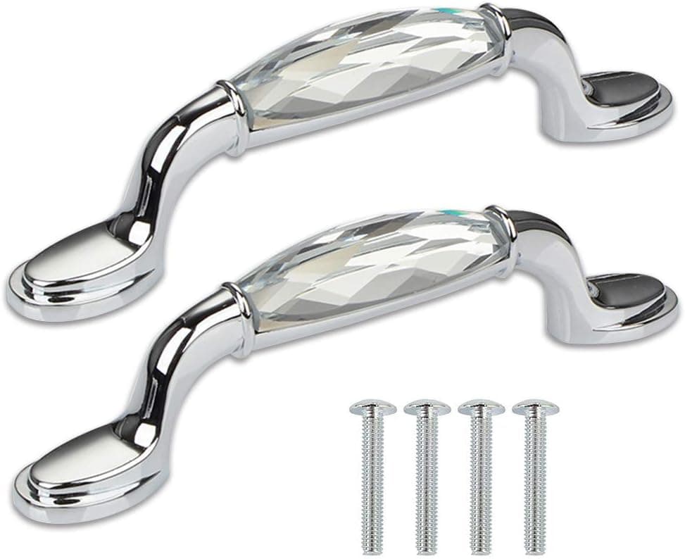 2 Pack MOOD.SC Crystal Cabinet Pulls Solid Aluminium Alloy Handles for Drawer Dressers Cabinets Bookcase Cupboard Kitchen Furniture (5" Hole Center)