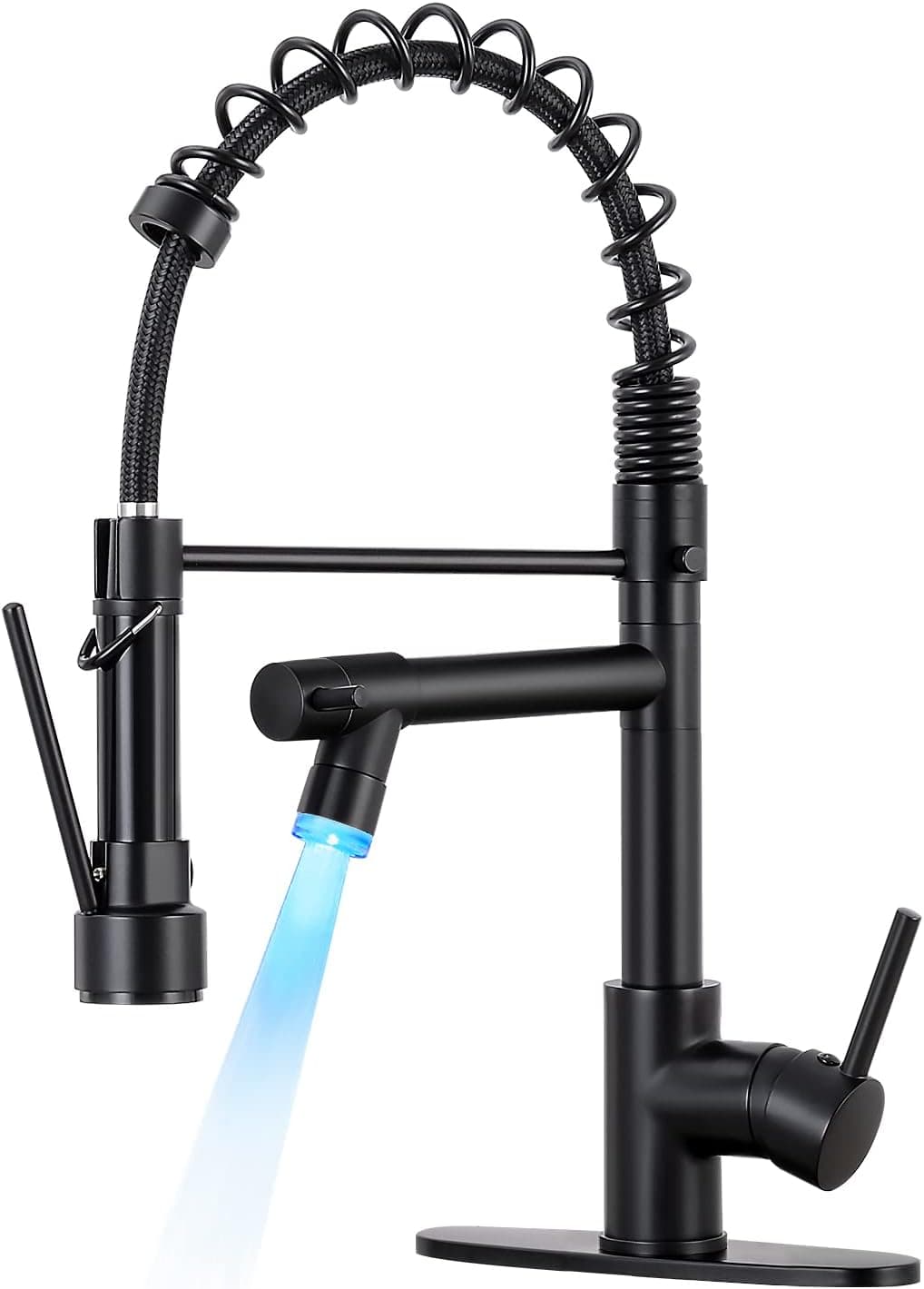 KZH Kitchen Sink Faucet with Pull Down Sprayer,Single Handle Two Spout Kitchen Faucets with LED Light,Matte Black,Stainless Stee