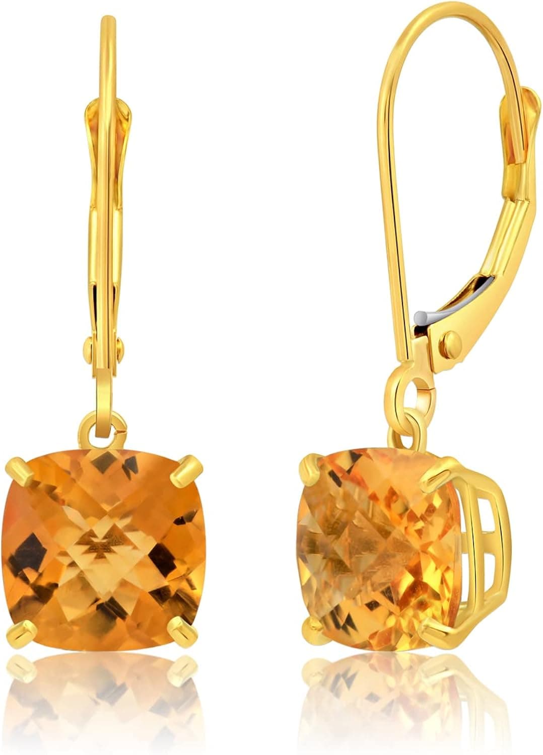 14k White or Yellow Gold Cushion Cut Gemstone Dangle Earrings for Women with 8mm Birthstones by Parade of Jewels