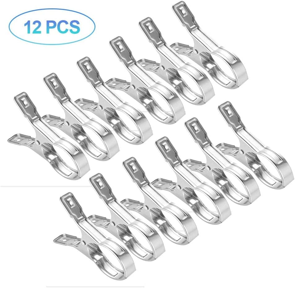 BASONG Metal Clothespin, 12 Pack of 5-1/2”L Stainless Steel Towel Clips, Cloth Clip Keep Towels from Blowing Away for Beach Chair and Pool Loungers