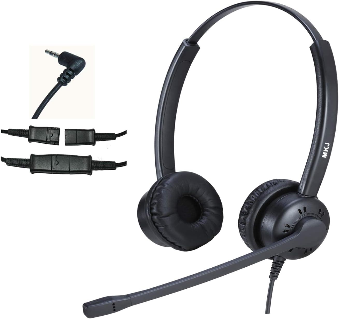 MKJ 2.5mm Headset with Microphone Corded Dual Ear Office Phone Headset