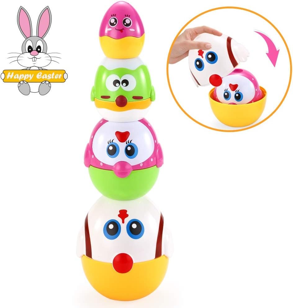 VATOS Nesting Easter Eggs Toy, Plastic Eggs Stacking Toy, Matching & Sorting Learning Toys for 1.5+ Years Old Toddler, Easter Egg Stuffers for Basket, Stacker Toys for 18 Months+ Baby