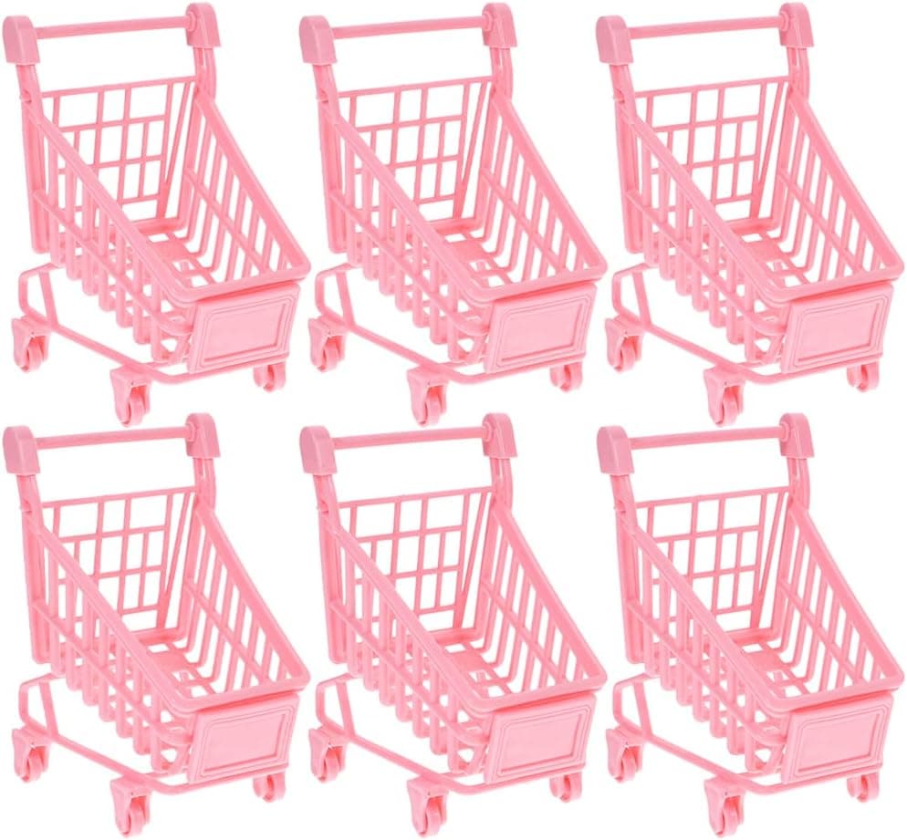 6 pcs Mini Shopping Cart Mini Supermarket Trolley Mini Supermarket Cart Small Basket Cart Toy Handcart Pink, 12X8CMx6pcs