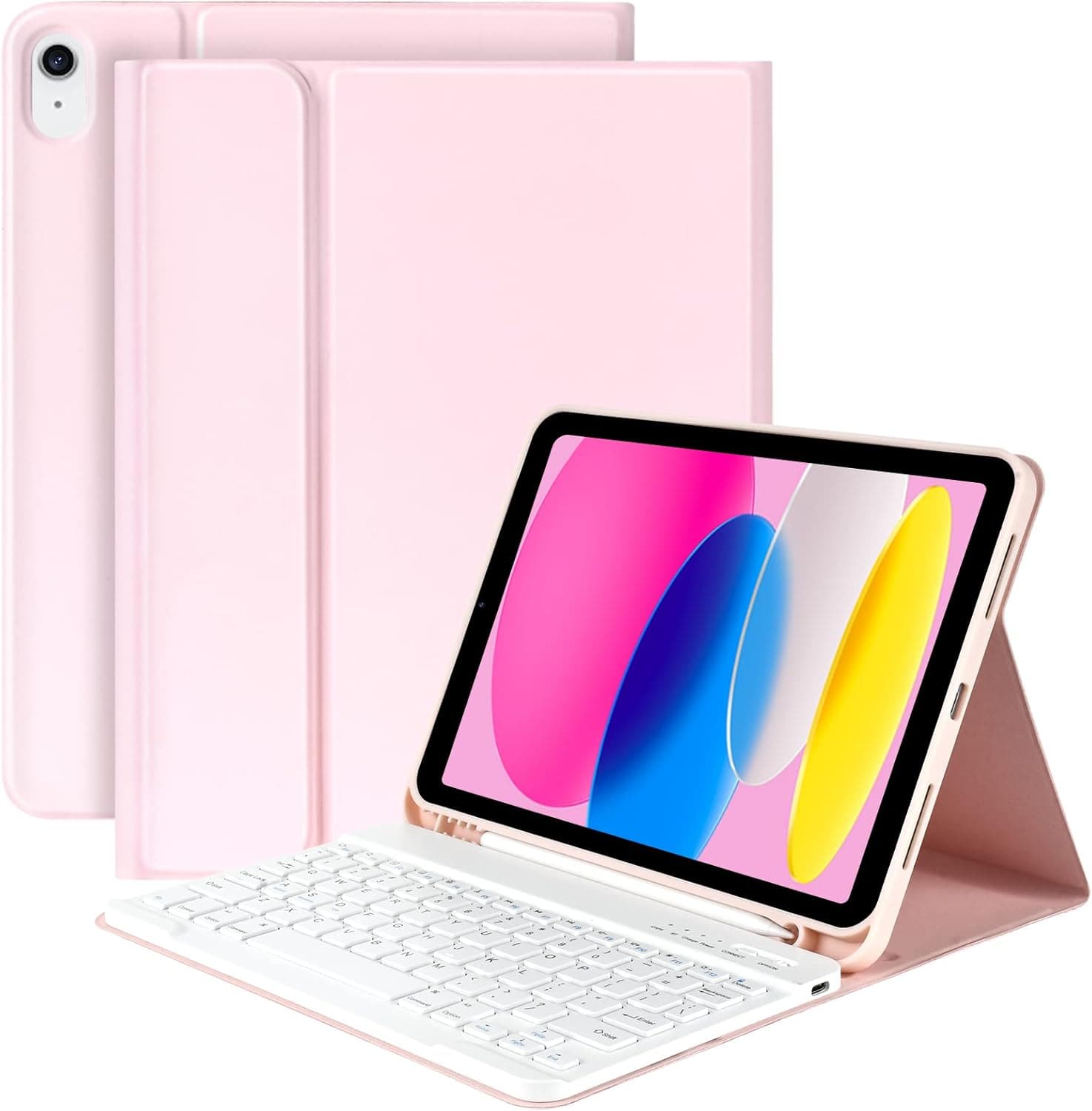 iPad 10th Generation Case with Keyboard (10.9", 2022),iPad Keyboard Case for 10.9" 10th Gen, Detachable - Pencil Holder - Flip Stand Cover - Keyboard Case for Latest iPad 10th Gen 10.9 inch 2022 Pink