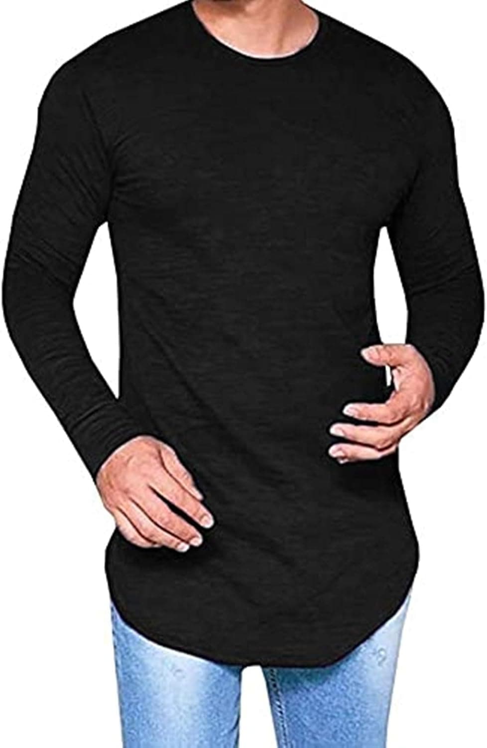 LIWEIKE Mens Hipster Hip Hop Longline Crewneck T-Shirt