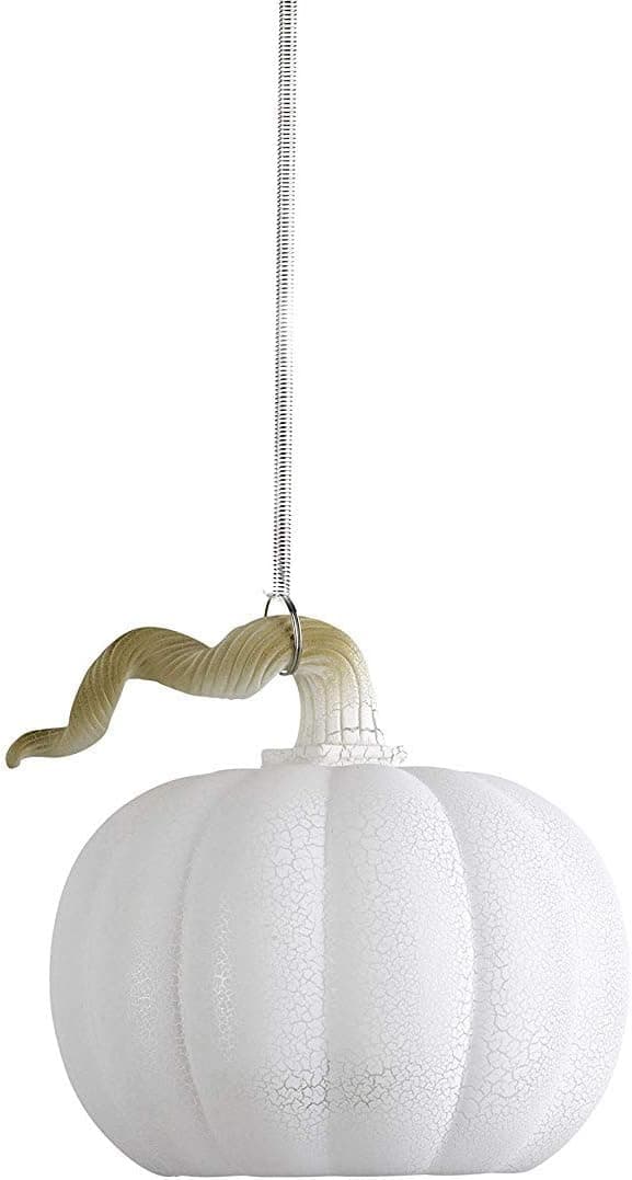 Anvehu Ornaments White Pumpkin Gourd Lantern Ornament Crackled Glass Design with LED Lights for Fall Autumn Halloween & Thanksgiving Decorations Includes Removable Hanging Spiral Chain