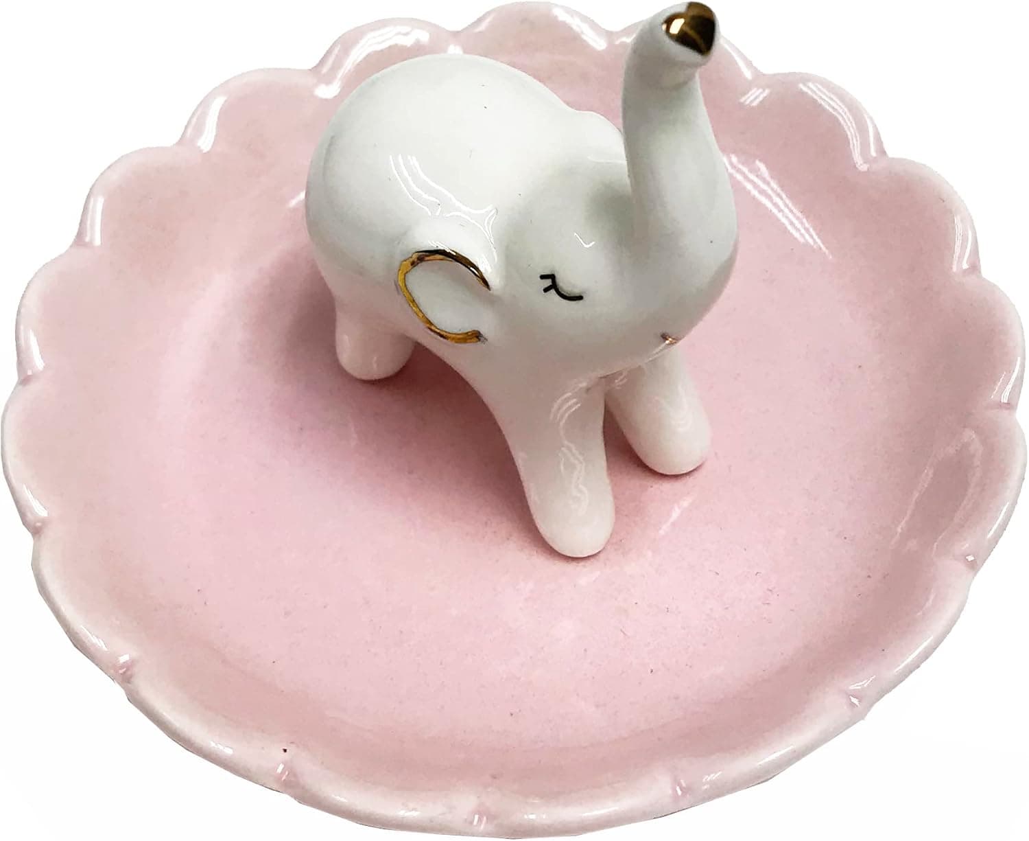 ROSA&ROSE Elephant Ring Holder Ceramic Ring Dish Trinket Tray Jewelry Organizer (Elephant with heart)