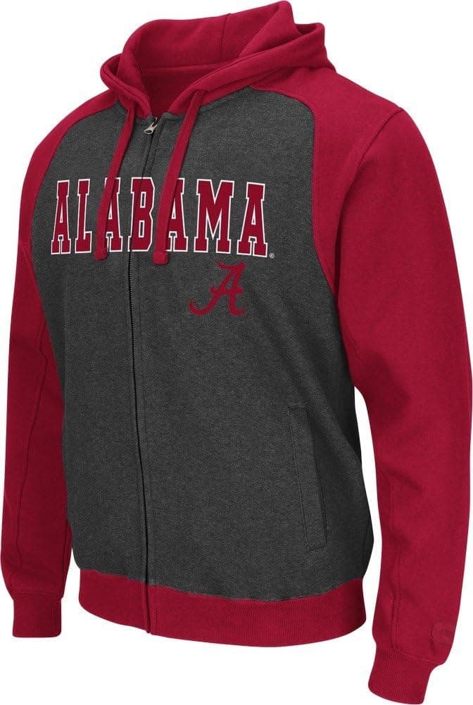 Alabama Crimson Tide Crest Heather Black and Crimson Mens Full Zip Hoodie Sweatshirt Jacket