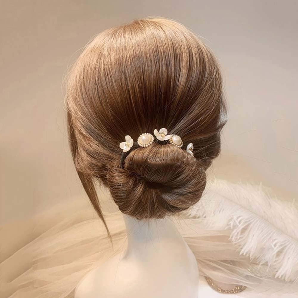 Korean Shell Flower Pearl Hair Bun Maker Simple Hair Styling Tool Hair Accessories Wild Headdress Hair Curler(A)