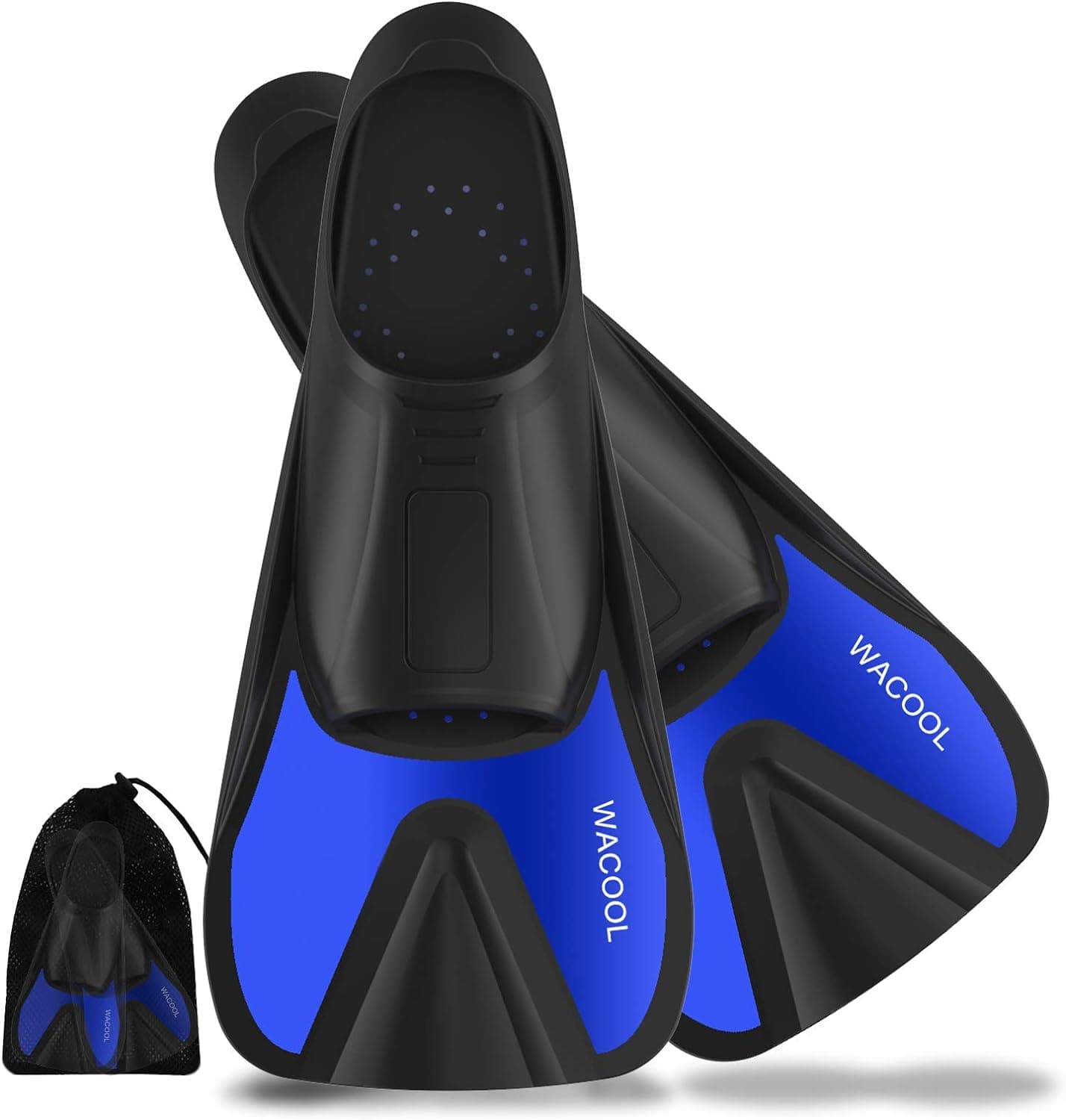 WACOOL Adult Short Light Full Foot Pocket Travel Size Fins Short Blade Fins Flippers for Snorkeling Diving Scuba or Swimming Training