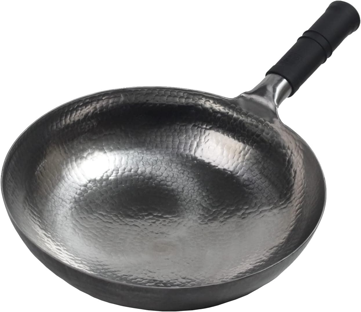 Mecete Wok pan 5th Generation, Traditional Hand Hammered Uncoated Carbon Steel Pow Wok with one piece Steel Handle one piece pan (13.3 Inch, Round Bottom) 1.8 mm thickness