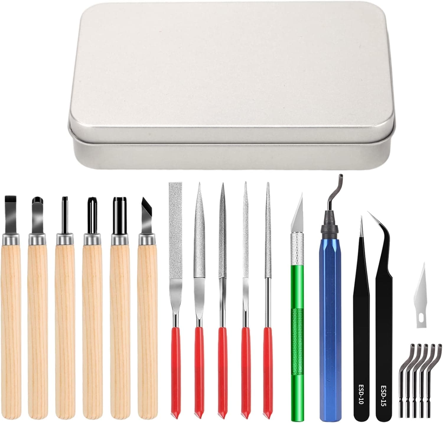 Miluosong 25pcs Precision Hobby Craft Set 3D Printer Tool Box with Exacto Knife,hand File,Deburring Tool, Carving Knife Suitable for sanding, carving, modeling, cutting, scraping