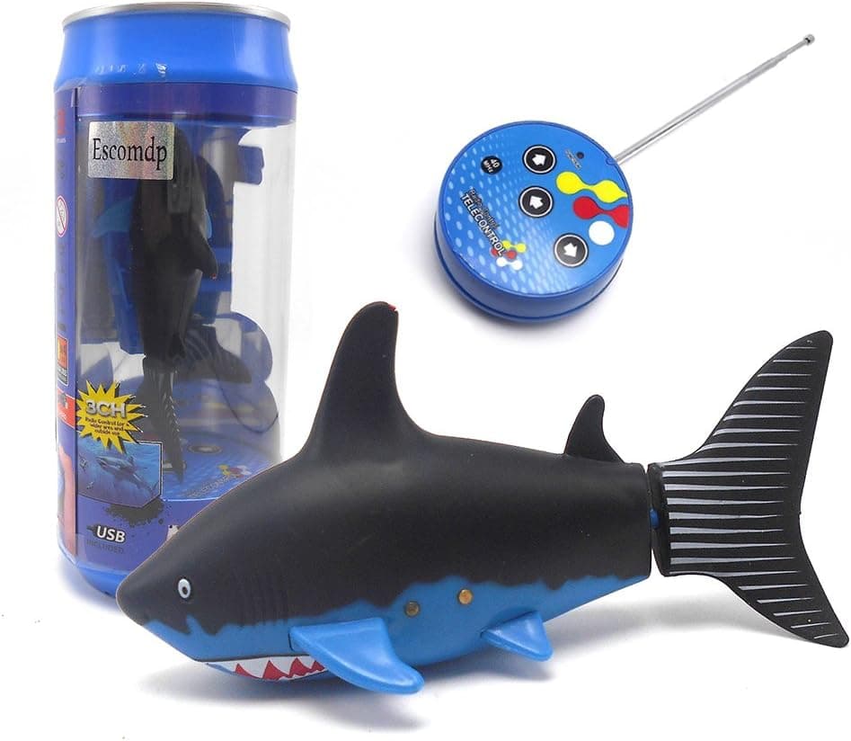 Escomdp Mini Sized RC Fish Shark Remote Control Boat Ship Submarines Lively Swim in Water Pool Kids Electric Toy (Black)