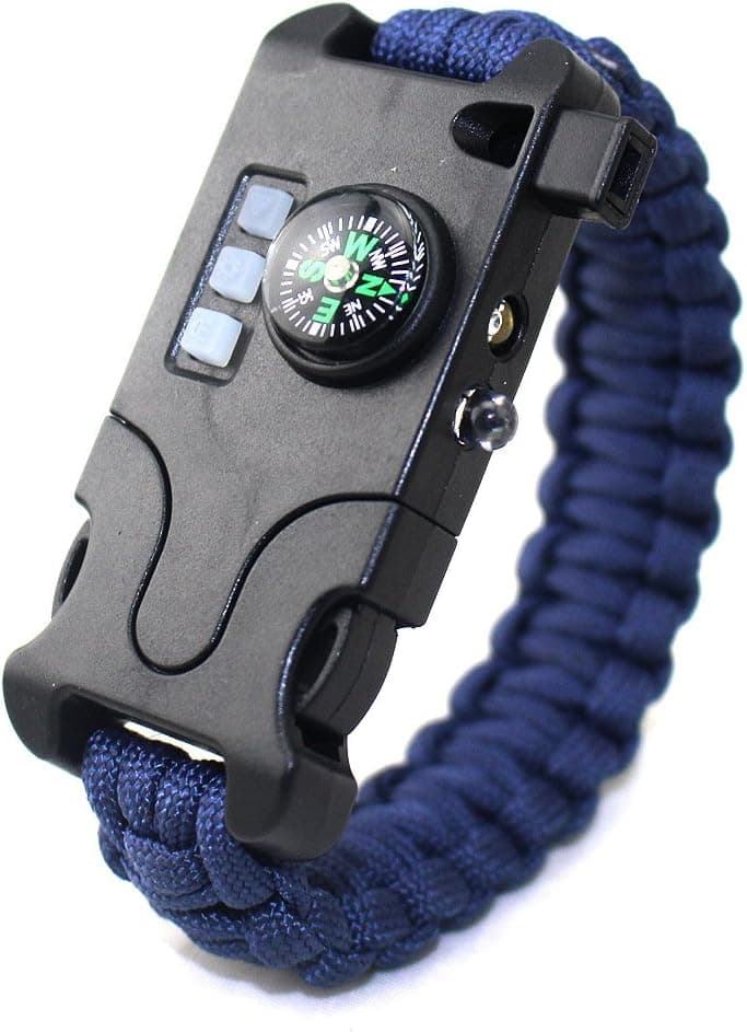 VISUAL KEI Paracord Bracelet Survival Rechargeable Survival Wirst with LED Flashlight,Compass,Emergency Loud Whistle,Laser Infrared Bracelet for Hiking, Camping, Fishing,Climbing