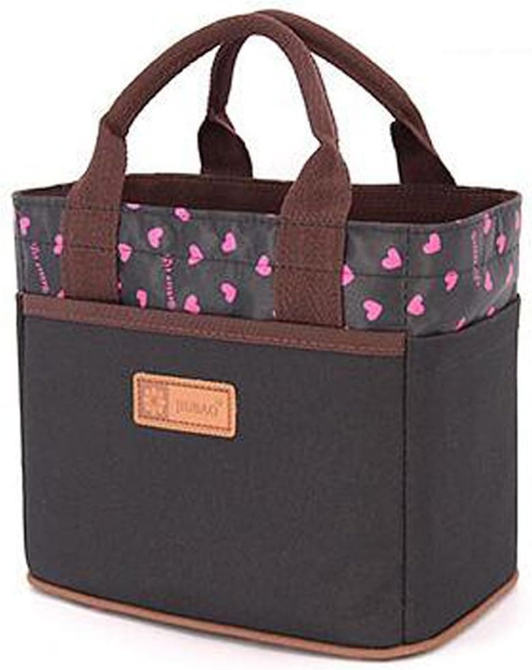 Muitifunction Cute Canvas Bento Lunch Bag for Picnic Travel Tote Lunch Bag with Rope Belt (Rose Heart)