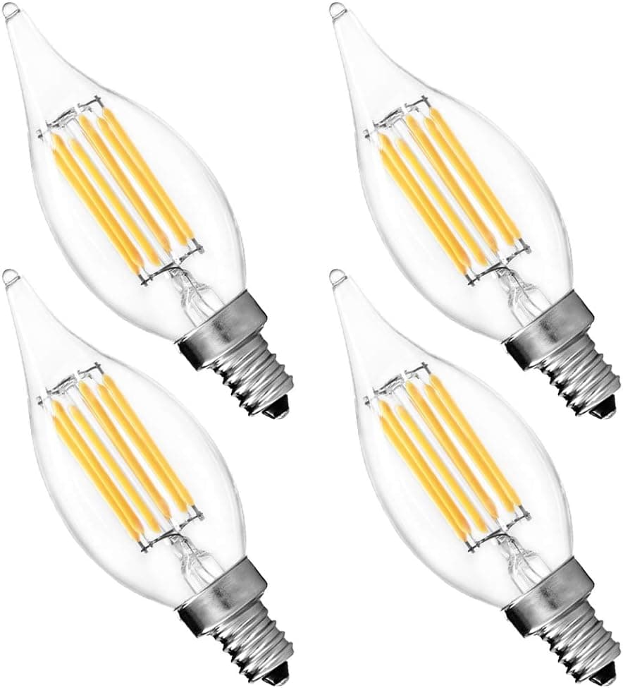 Luxrite 6W LED Candelabra Bulb, 5000K Bright White, 60W Equivalent, CRI80, LED Filament Bulb, 630 Lumens, Chandelier Light Bulb, UL Listed, E12 Base, 4 Pack