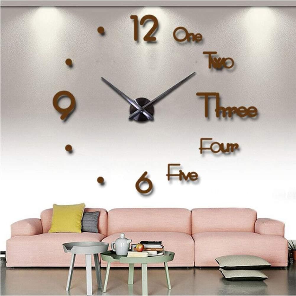FASHION in THE CITY Large 3D Frameless Wall Clock Stickers DIY Wall Decoration for Living Room Bedroom Office (Coffee)