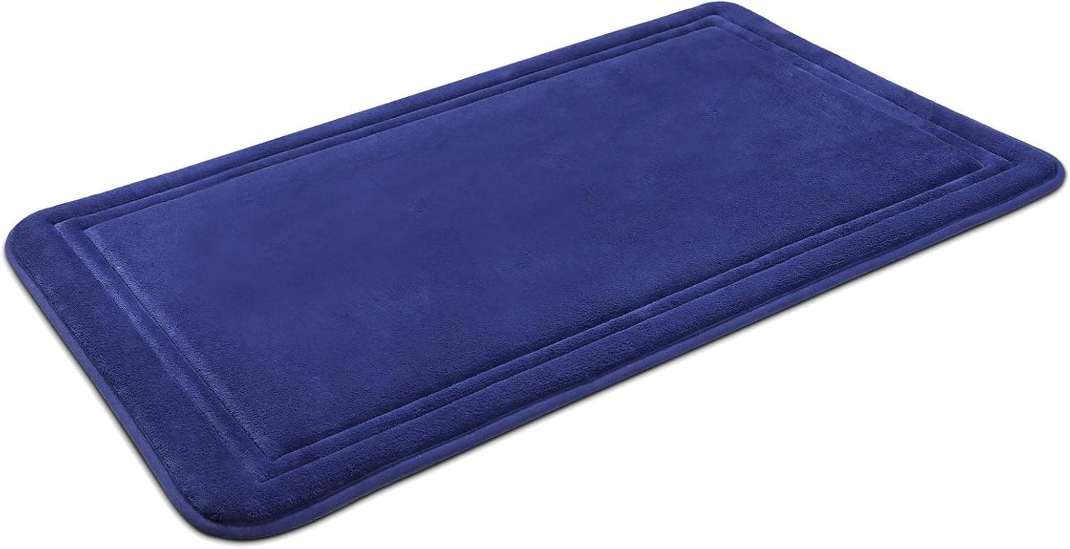 ITSOFT Memory Foam Bath Mat Non Slip Absorbent Super Cozy Velvet Bathroom Rug Carpet, Machine Washable, 31 x 20 Inches Blue