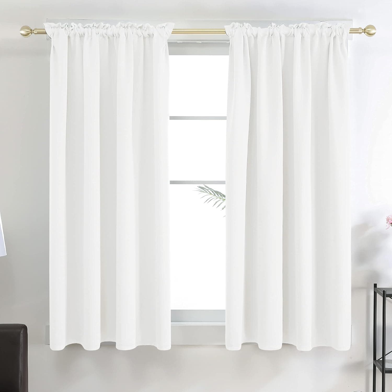 Deconovo White Curtains for Home Decoration, 45 Inch Length, Short Curtains, Heat Reducing Drapes for Small Windows - Pure White, 42W x 45L Inch, Set of 2