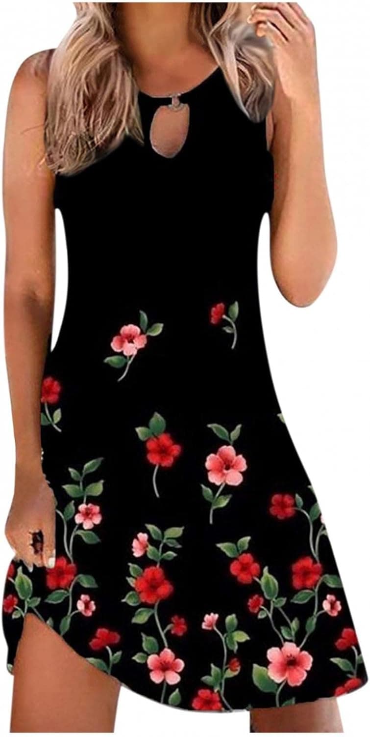 FABIURT Beach Dresses for Women, Womens Dresses Summer Casual Striped Printed Tank Sleeveless Dress Boho Short Mini Sundress